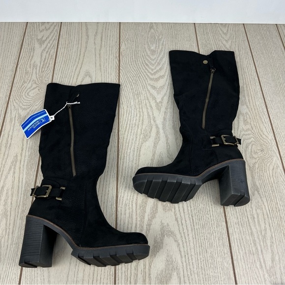 White Mountain Women's Berlin Tall Shaft Buckle Detailed Boots 7M Black $109 - Picture 1 of 5